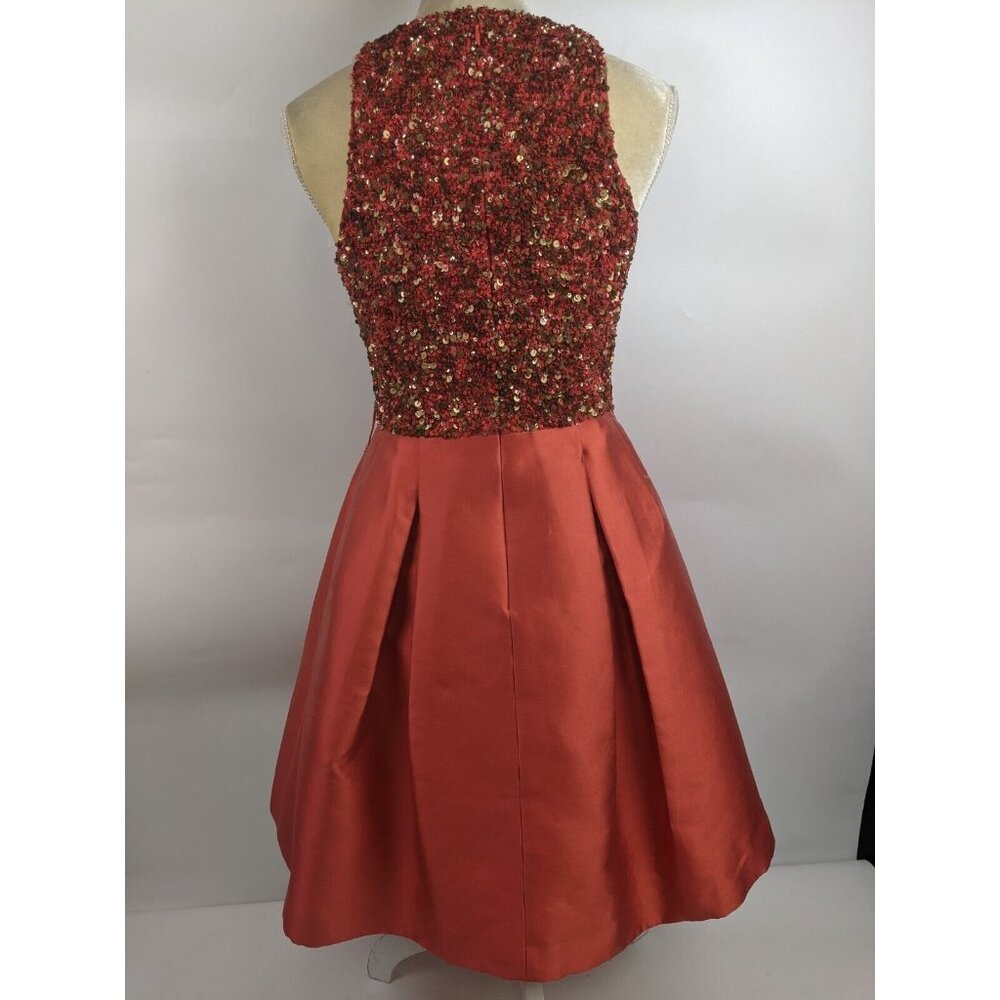Theia Sequin Top Cocktail Fit & Flare Party Dress Silk Size 2 - Picture 5 of 12